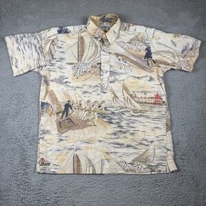 Vintage Reyn Spooner Sailors Sailing Ship Navy Cotton Hawaiian Shirt Rare Men M